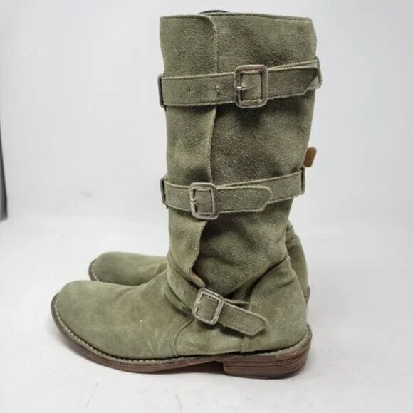 Fiorentini + Baker | Eternity Suede Leather Tall Moto Boots Olive Green - Picture 4 of 16